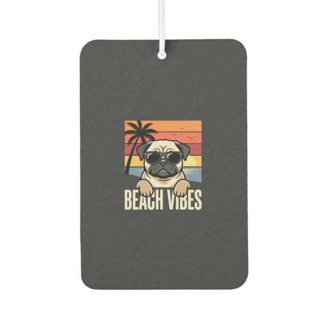 Beach Vibes Pug Dog Sunset Car Air Freshener (Front)