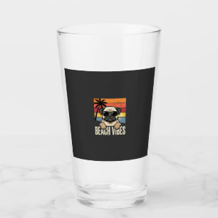 Beach Vibes Pug Dog Sunset Glass