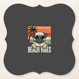 Beach Vibes Pug Dog Sunset Paper Coaster