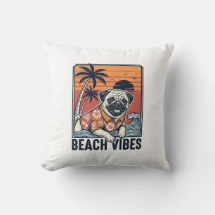 Beach Vibes Pug Vintage Engraving Design_1 Cushion