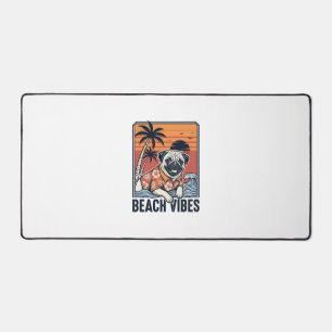 Beach Vibes Pug Vintage Engraving Design_1 Desk Mat