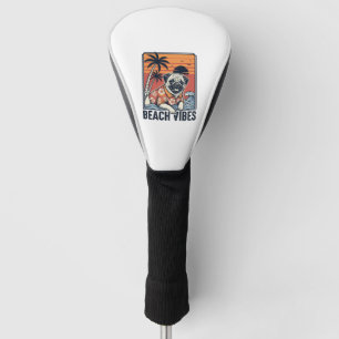 Beach Vibes Pug Vintage Engraving Design_1 Golf Head Cover
