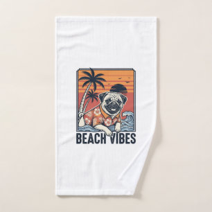 Beach Vibes Pug Vintage Engraving Design_1 Hand Towel