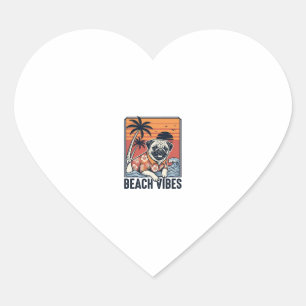 Beach Vibes Pug Vintage Engraving Design_1 Heart Sticker