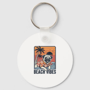 Beach Vibes Pug Vintage Engraving Design_1 Key Ring