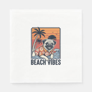 Beach Vibes Pug Vintage Engraving Design_1 Napkin
