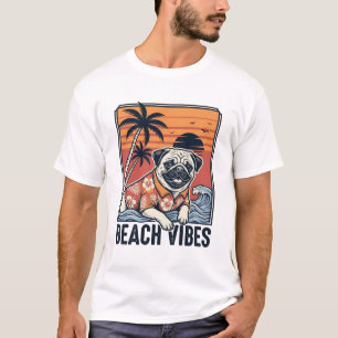 Beach Vibes Pug Vintage Engraving T-Shirt