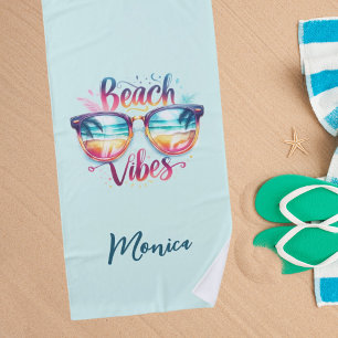 Beach vibes quote fun name towel