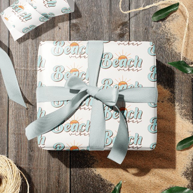 Beach Vibes Retro Summer Sun Pattern Wrapping Paper (Creator Uploaded)