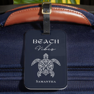 Beach Vibes Sea Turtle Personalised Navy Luggage Tag