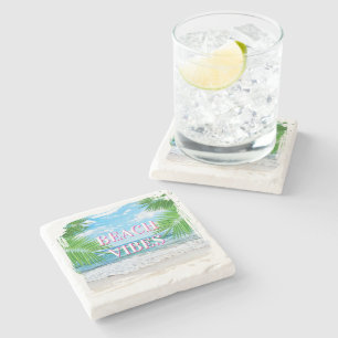Beach Vibes Stone Coaster Set