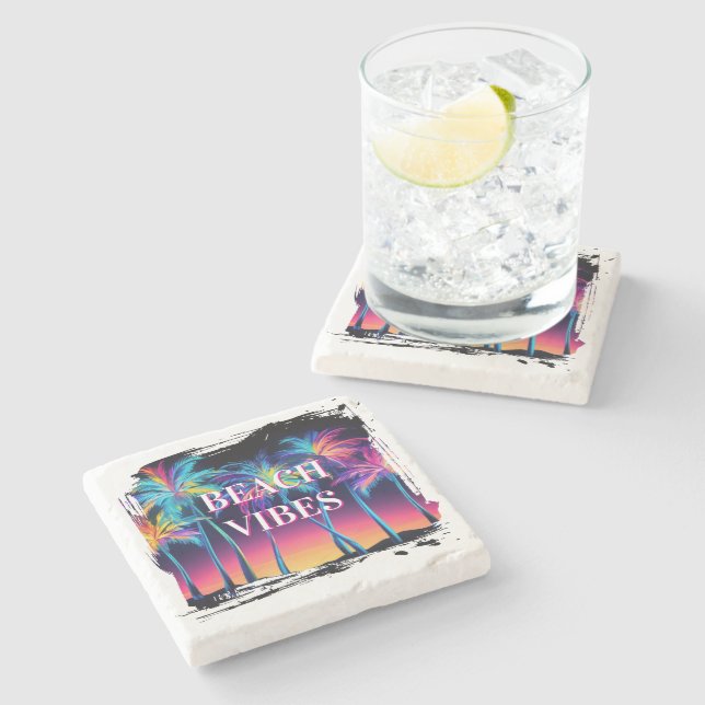 Beach Vibes Stone Coaster Set (Side)
