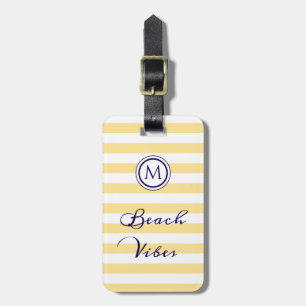 Beach Vibes Striped Yellow White Monogram Luggage Tag