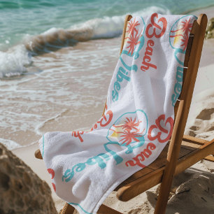 Beach Vibes Sunset in Coral and Blue Towel