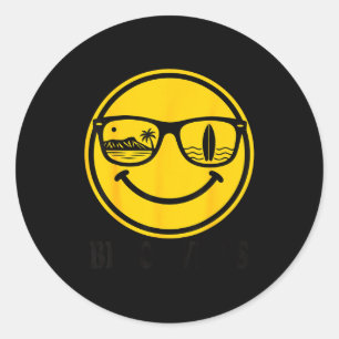 Beach vibes surf smile face sunglasses surfboard classic round sticker