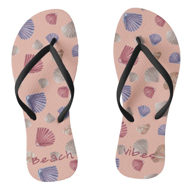 Beach Vibes text and shells on Flip Flops (Footbed)