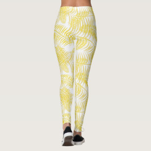 Beach Vibes Tropical Print Yellow White Leggings