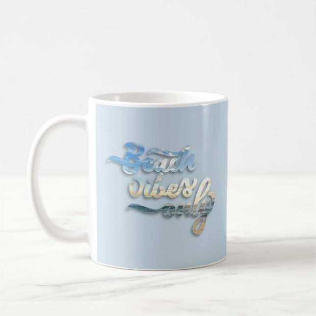 Beach Vibes Typography Blue Coffee Mug (Left)