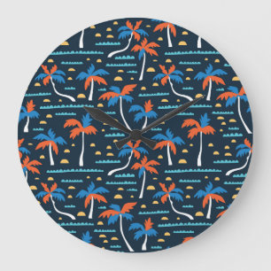Beach Vibes: Vintage Hawaiian Elegance. Large Clock
