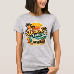 Beach Vibes Vintage Retro Sunset Tropical Beach T-Shirt