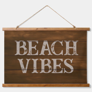 Beach Vibes Wording on Dark Wood Boards Hanging Tapestry