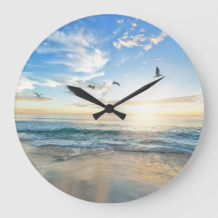 Beach View Beautiful Serene Ocean Large Clock