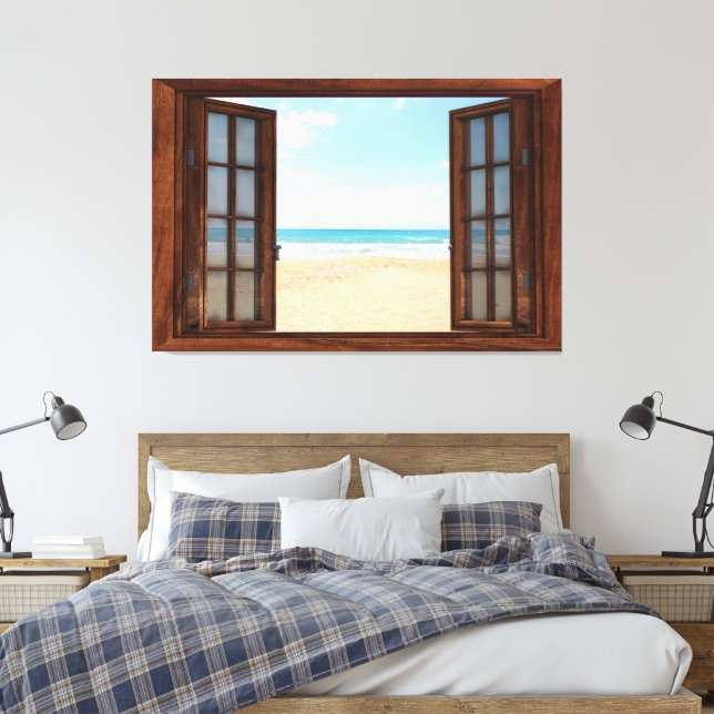 Beach View Fake Window Home Office  Canvas Print (Insitu(Bedroom))