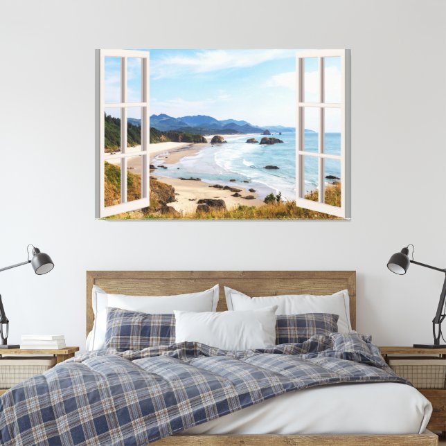 Beach View Fake Window Home Office  Canvas Print (Insitu(Bedroom))
