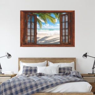 Beach View Fake Window Home Office  Canvas Print