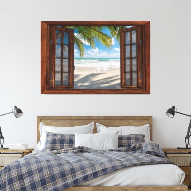 Beach View Fake Window Home Office  Canvas Print (Insitu(Bedroom))