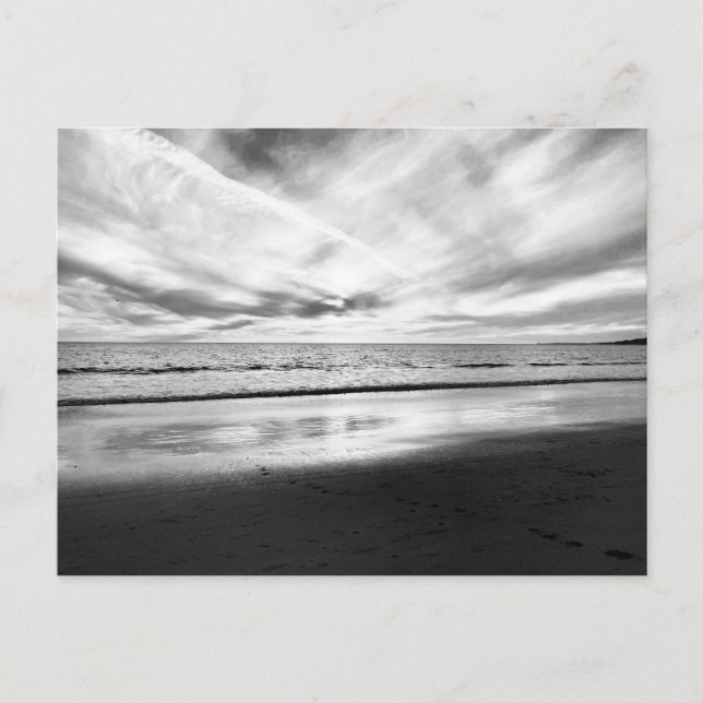 Beach view in black and white postcard (Front)