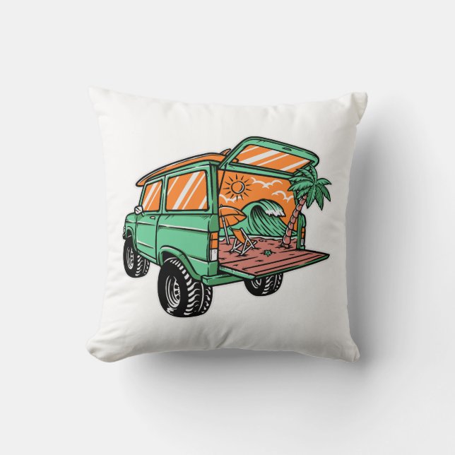 Beach View in the Car Illustration summer fun Cushion (Front)