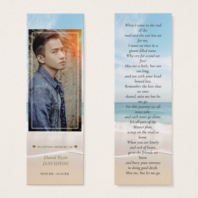 Beach View Photo Memorial Funeral Poem Bookmark (Front & Back)