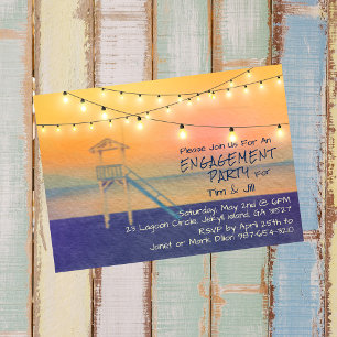 Beach View Watercolor String Lights Invitation