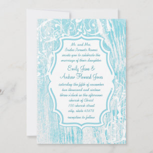 Beach Vintage Aqua Old Barn Wood Swirl Wedding Invitation