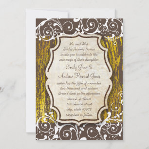 Beach Vintage Gold Old Driftwood Swirl Wedding Invitation