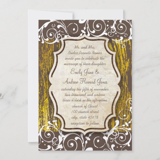 Beach Vintage Gold Old Driftwood Swirl Wedding Invitation (Front)