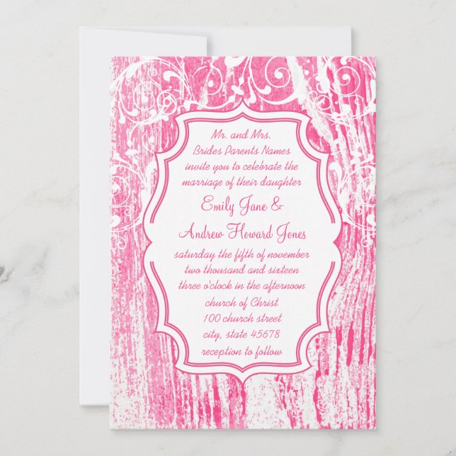 Beach Vintage Pink Old Driftwood Swirl Wedding Invitation (Front)
