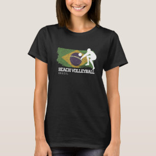 Beach Volleyball Brazil Flag Love Volleyball Playe T-Shirt