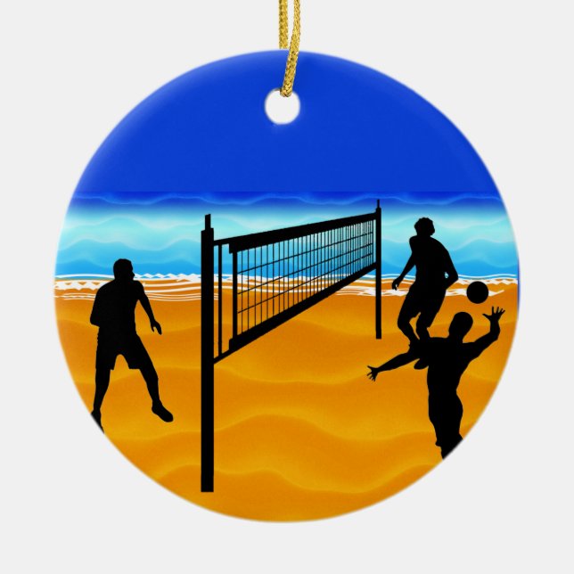 Beach Volleyball Ceramic Tree Decoration (Front)