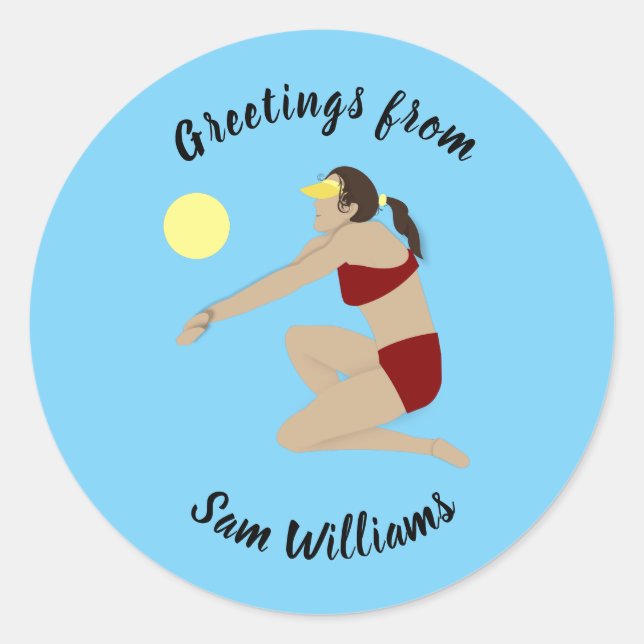 Beach Volleyball Classic Round Sticker (Front)