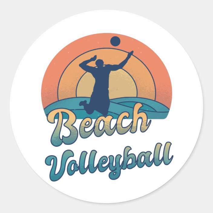 Beach Volleyball Player Hitting Attacking Retro Classic Round Sticker ...