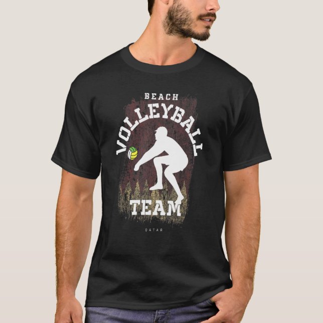 Beach Volleyball Qatar Flag Love Volleyball Player T-Shirt (Front)