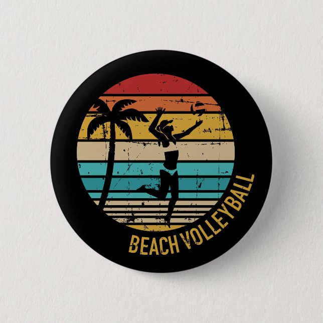 Beach volleyball vintage retro 6 cm round badge (Front)