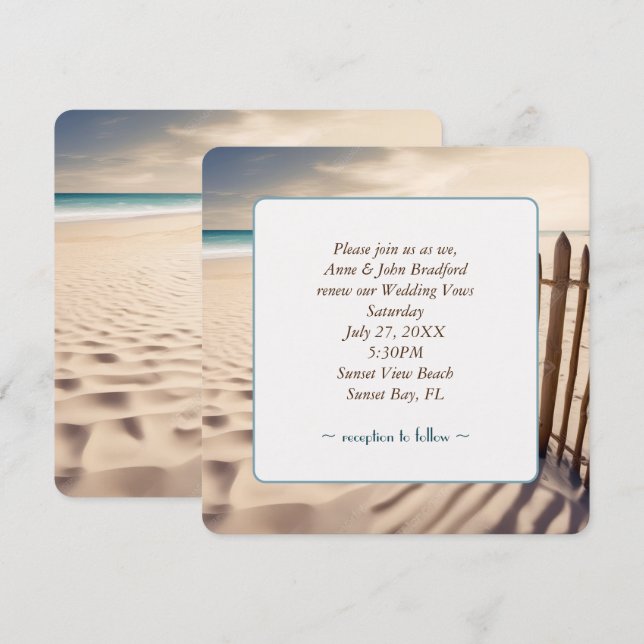 Beach Vow Renewal Wedding  Invitation (Front/Back)