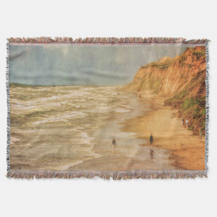 Beach walk by the ocean vintage looking throw blanket
