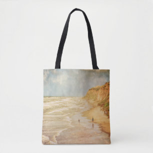 Beach walk by the ocean vintage looking tote bag