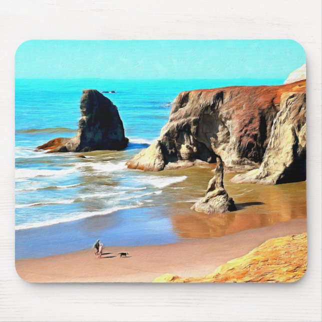 Beach Walk with Dog at Face Rock Park in Bandon Mouse Mat (Front)