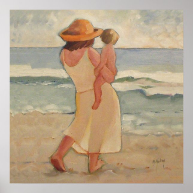 Beach Walk with Mother and baby Poster (Front)
