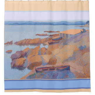 Beach water and boats French art print Shower Curtain